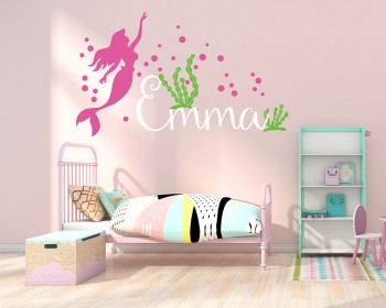 Little Mermaid Inspired with Personalised Name Wall Sticker 